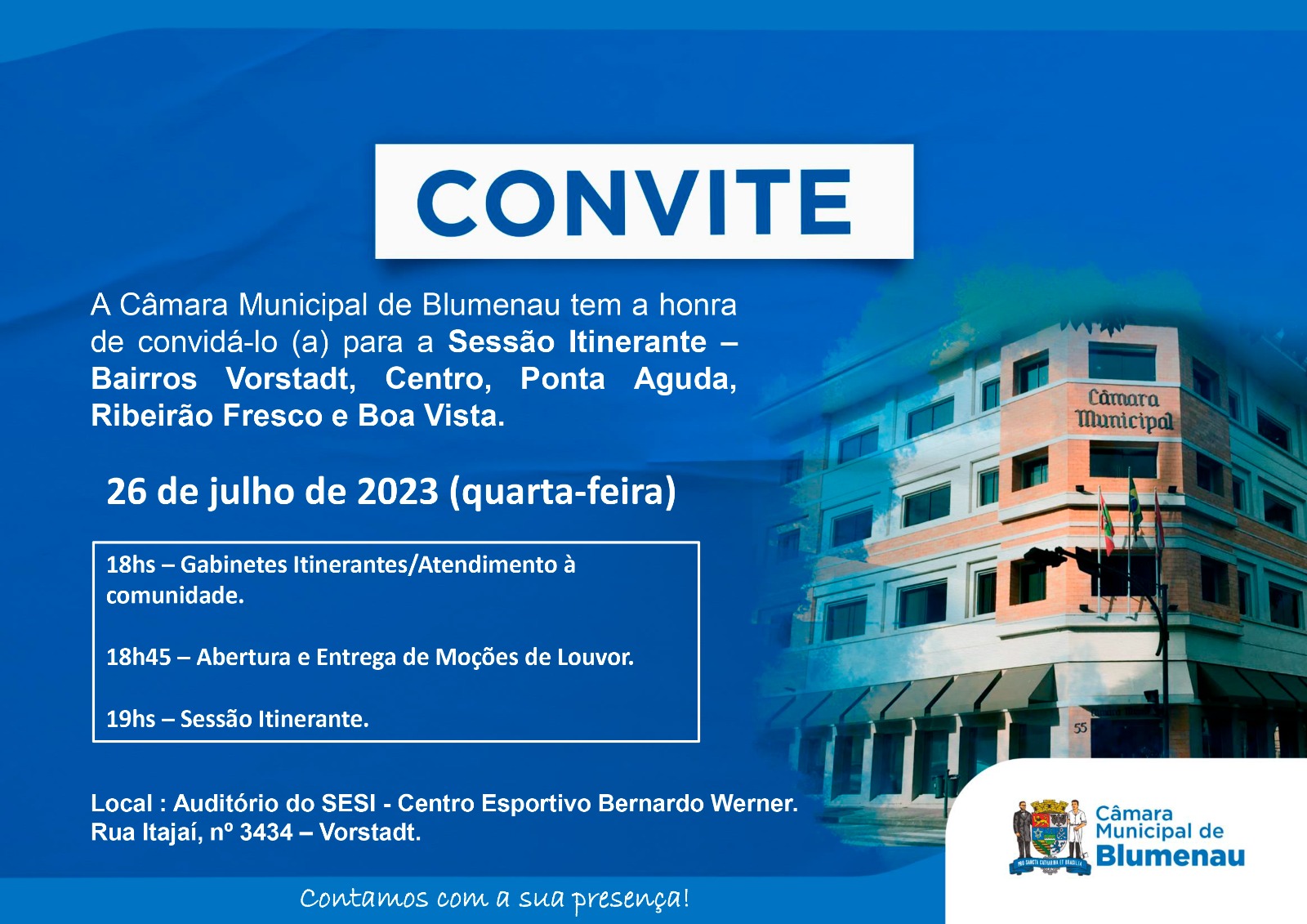 Câmara de Blumenau vai realizar Sessão Itinerante na próxima quarta-feira (26) no bairro Vorstadt