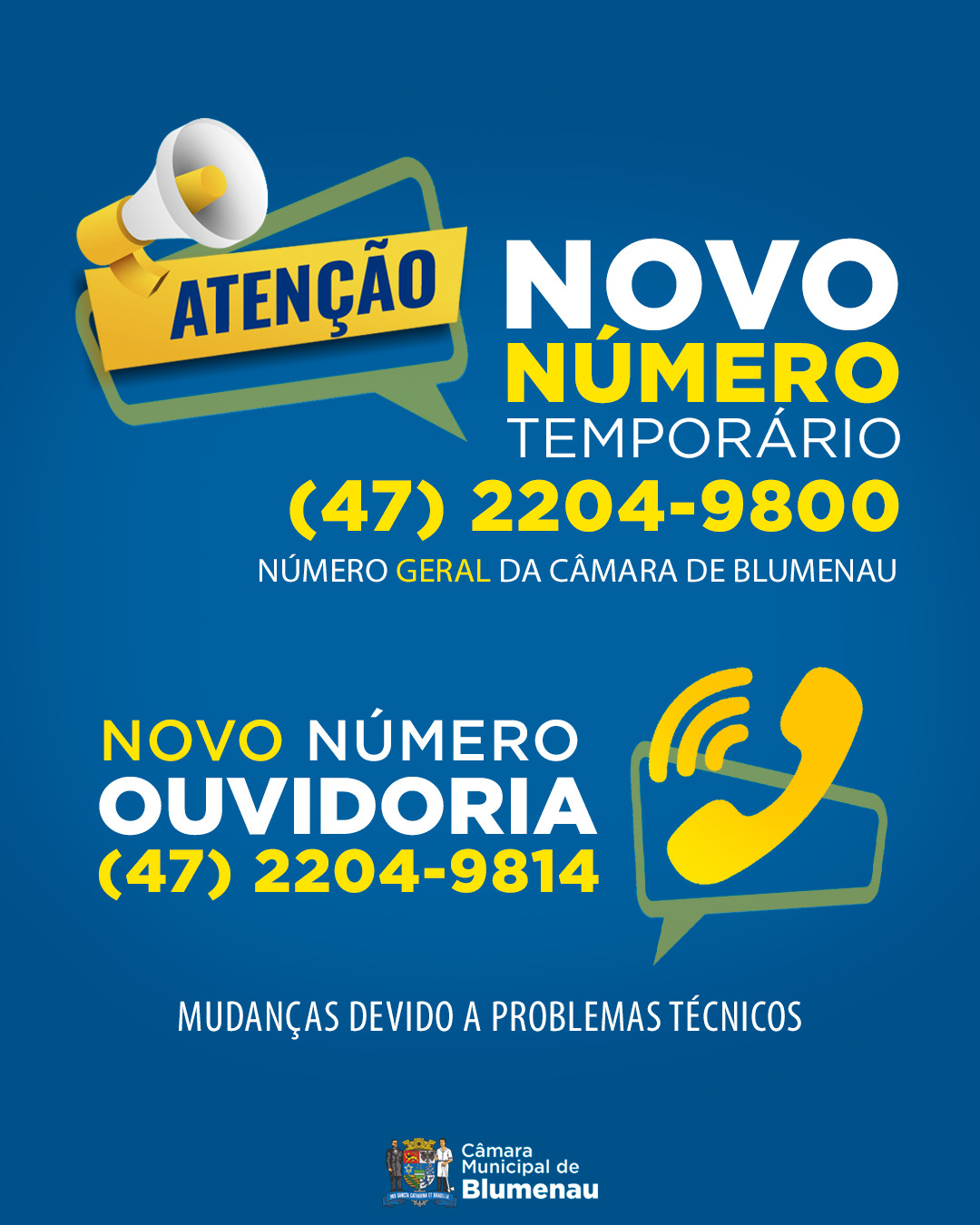 Comunicado - Novo número temporário