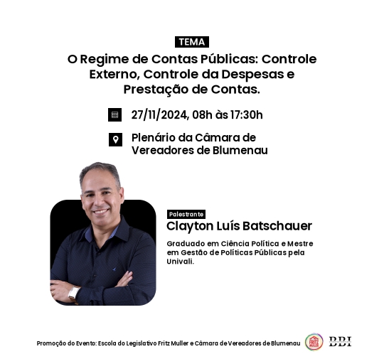 Câmara de Blumenau vai promover capacitação sobre o regime de contas públicas na próxima quarta-feira (27)